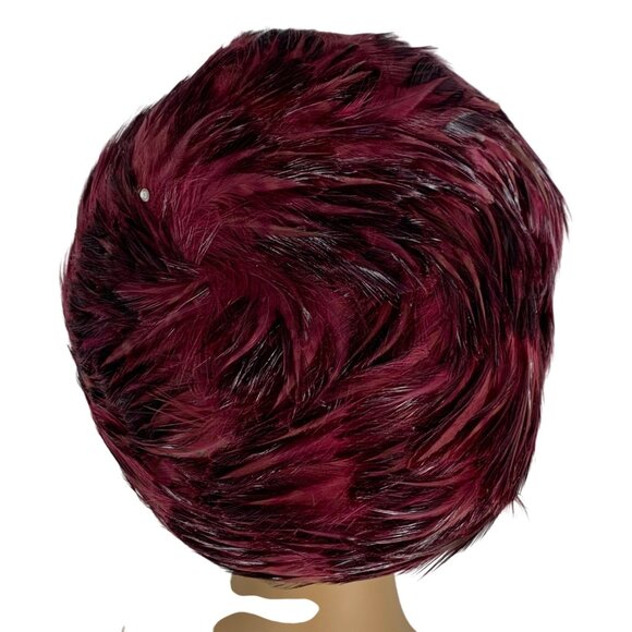 VTG Jack McConnell Women's Maroon Feather Rhinestone Wool Fascinator Hat OS - Picture 6 of 8